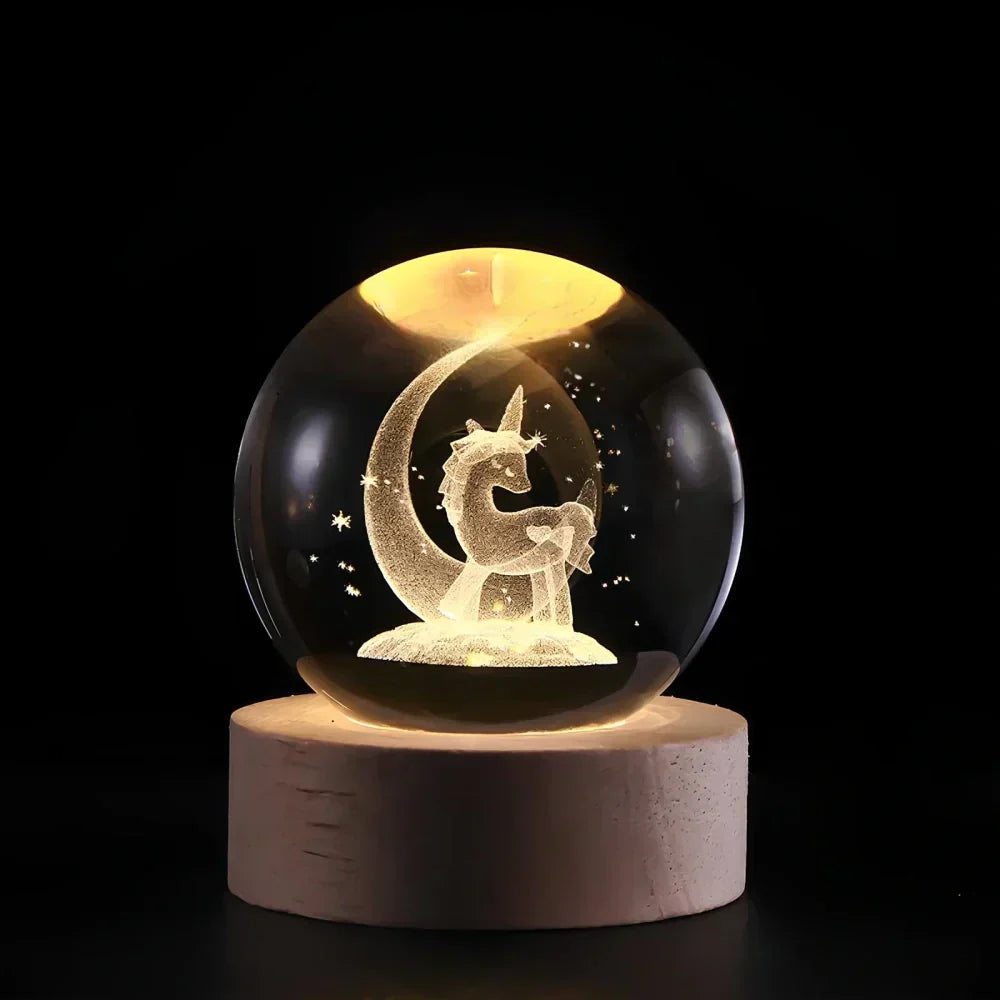 Engraved Crystal Ball Planet Sphere Night Light Table Lamp