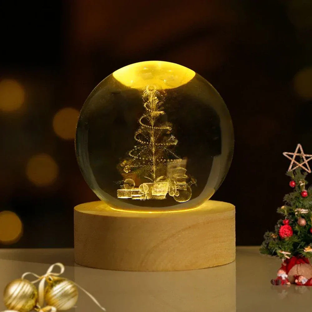 Engraved Crystal Ball Planet Sphere Night Light Table Lamp
