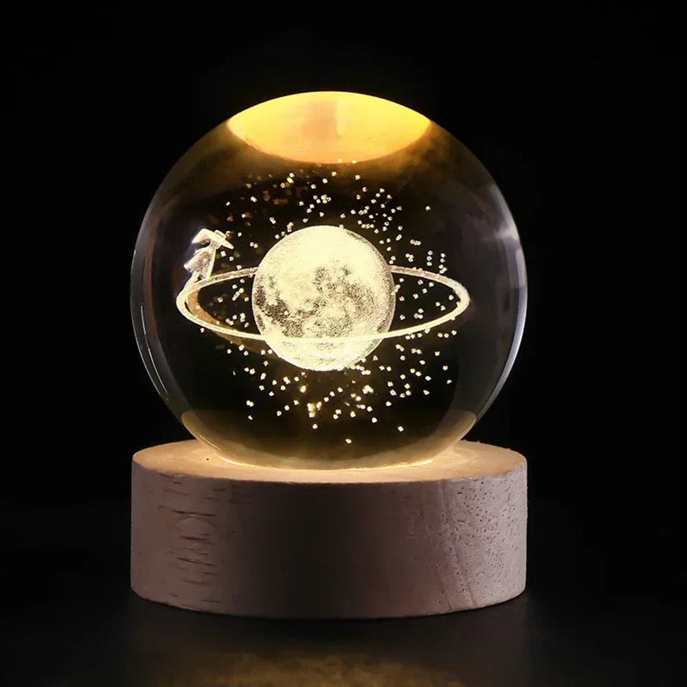 Engraved Crystal Ball Planet Sphere Night Light Table Lamp