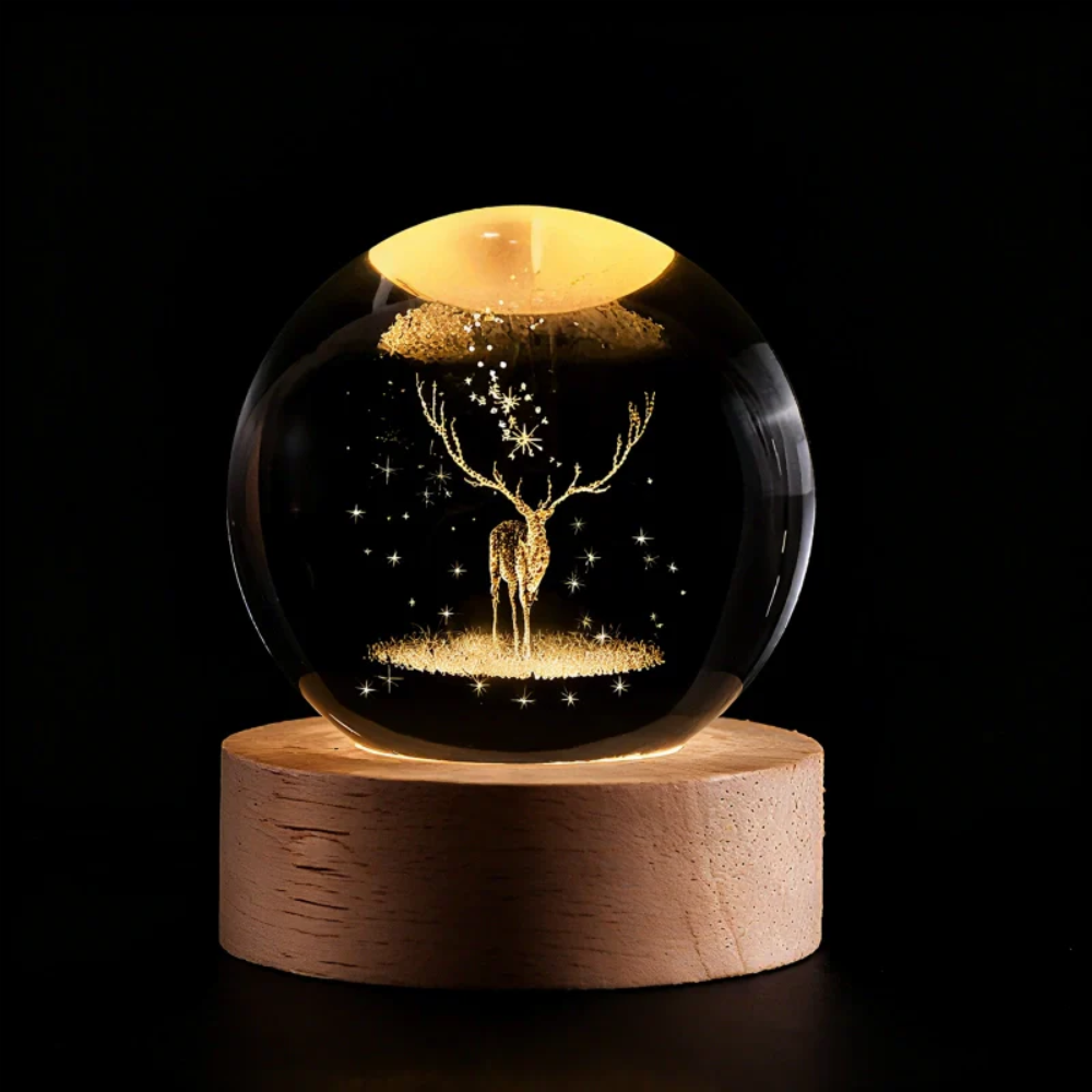 Engraved Crystal Ball Planet Sphere Night Light Table Lamp