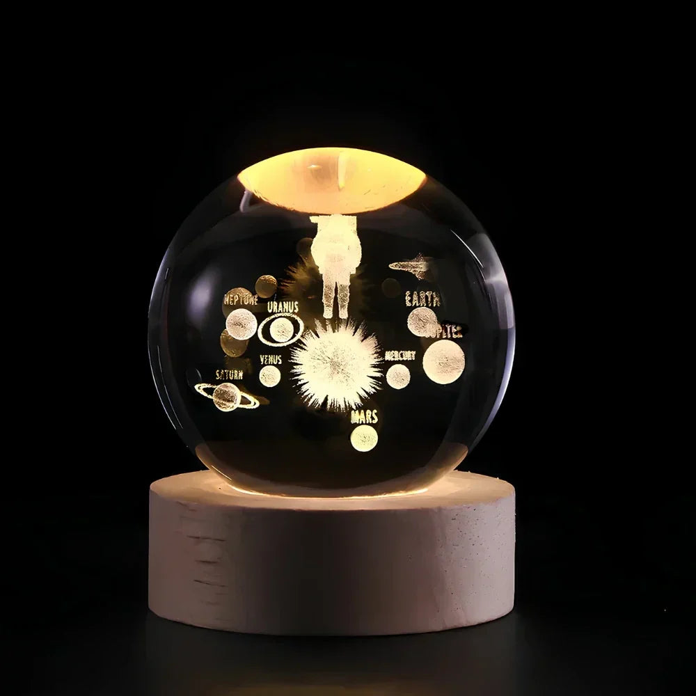 Engraved Crystal Ball Planet Sphere Night Light Table Lamp