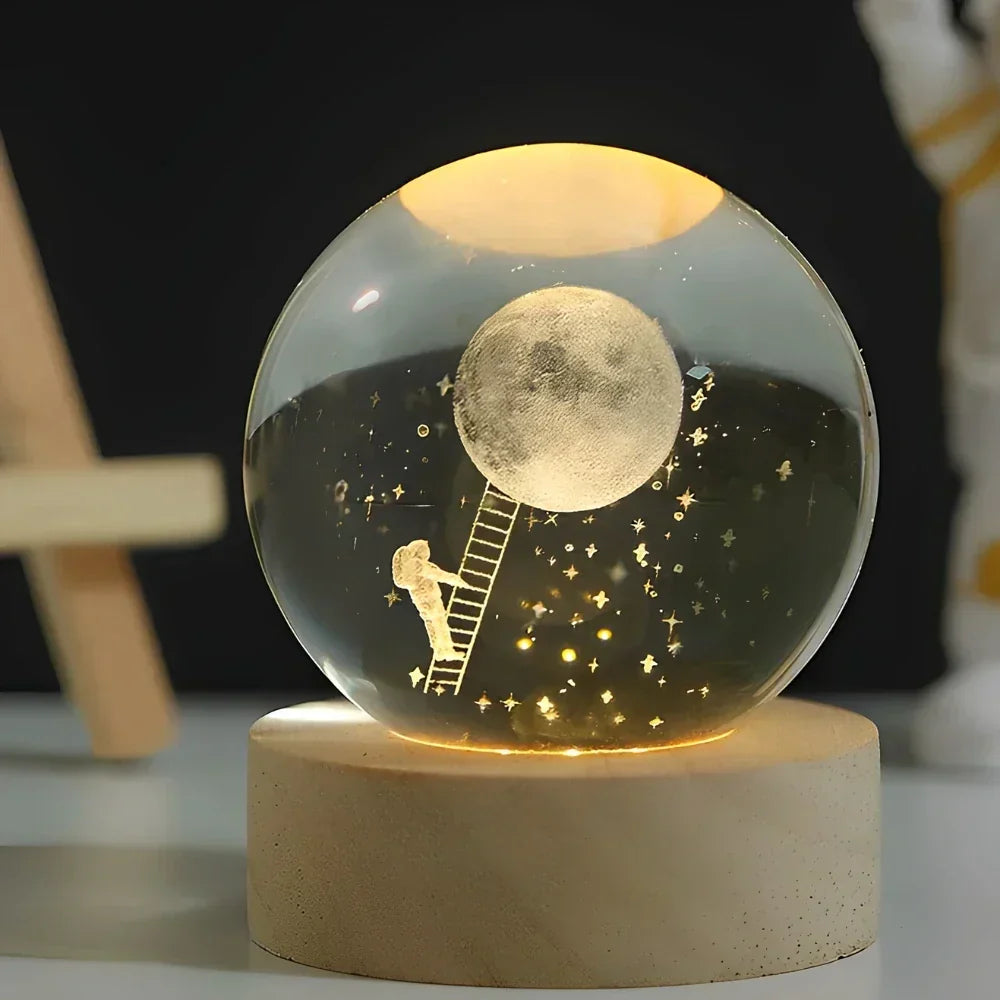 Engraved Crystal Ball Planet Sphere Night Light Table Lamp