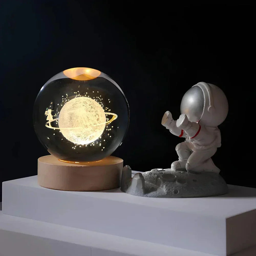 Engraved Crystal Ball Planet Sphere Night Light Table Lamp