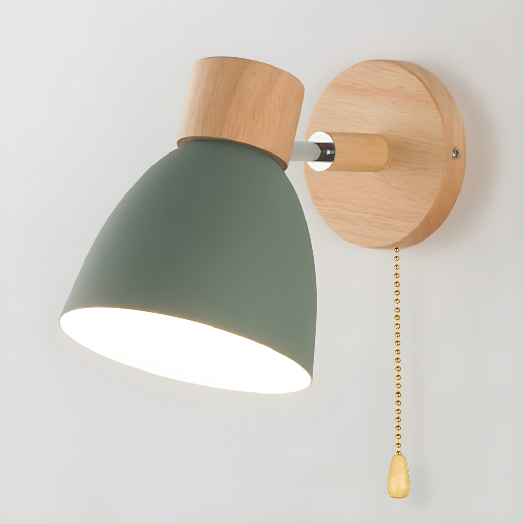 Nordic Wooden Adjustable Head Swing Arm Wall Light