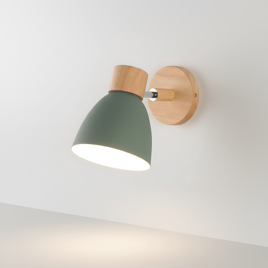 Nordic Wooden Adjustable Head Swing Arm Wall Light