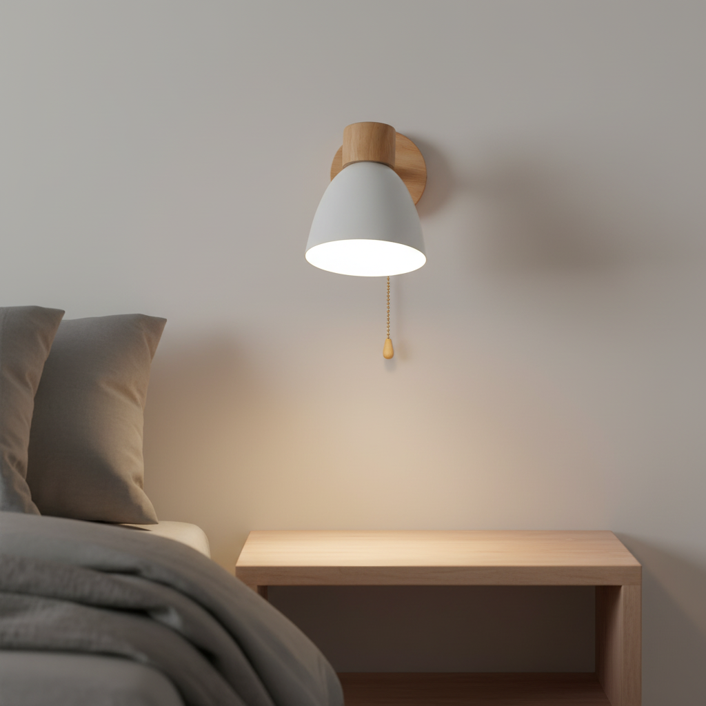 Nordic Wooden Adjustable Head Swing Arm Wall Light