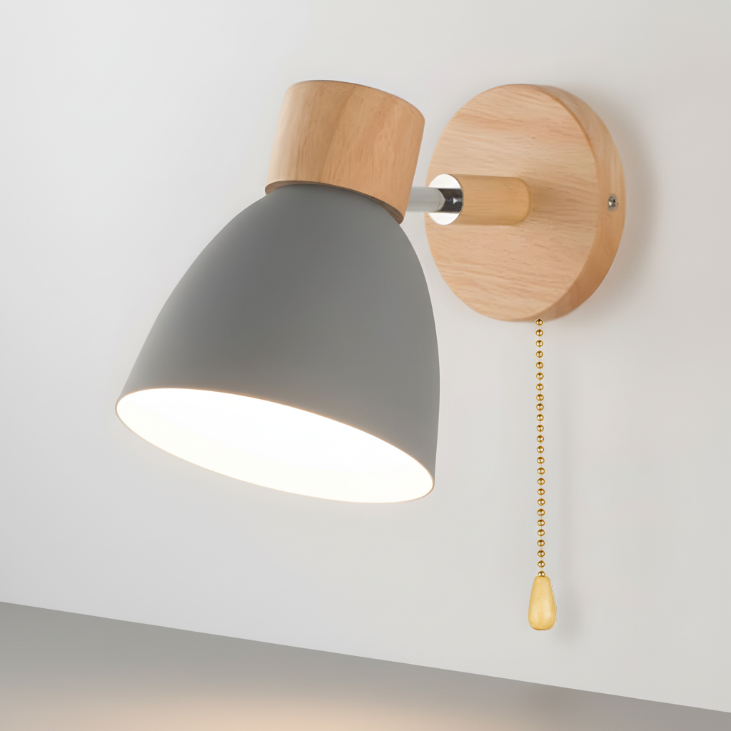 Nordic Wooden Adjustable Head Swing Arm Wall Light