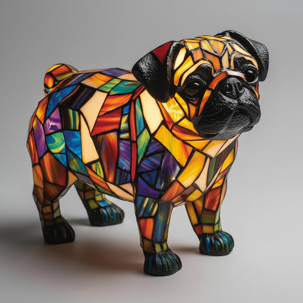 Stained Glass Dog Figurine Resin Night Light Table Lamp