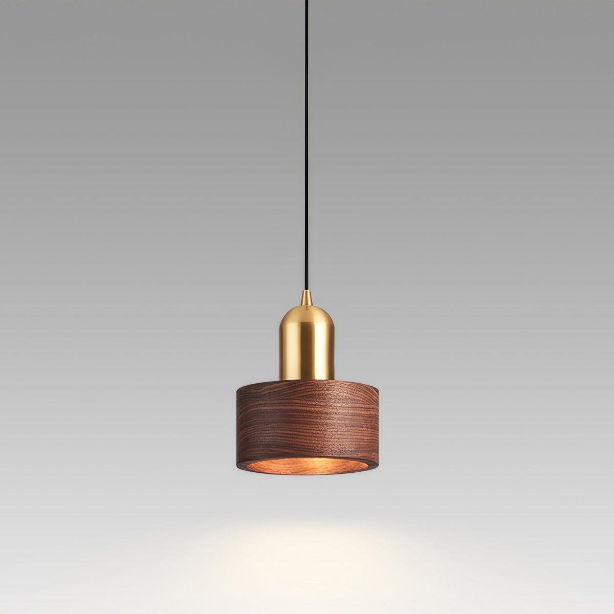 Cylindrical Walnut Brass Japanese Minimalist Hanging Pendant Light