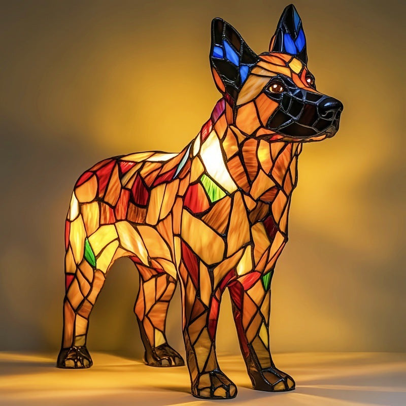 Stained Glass Sculpted Resin Dog Figurine Accent Table Lamp
