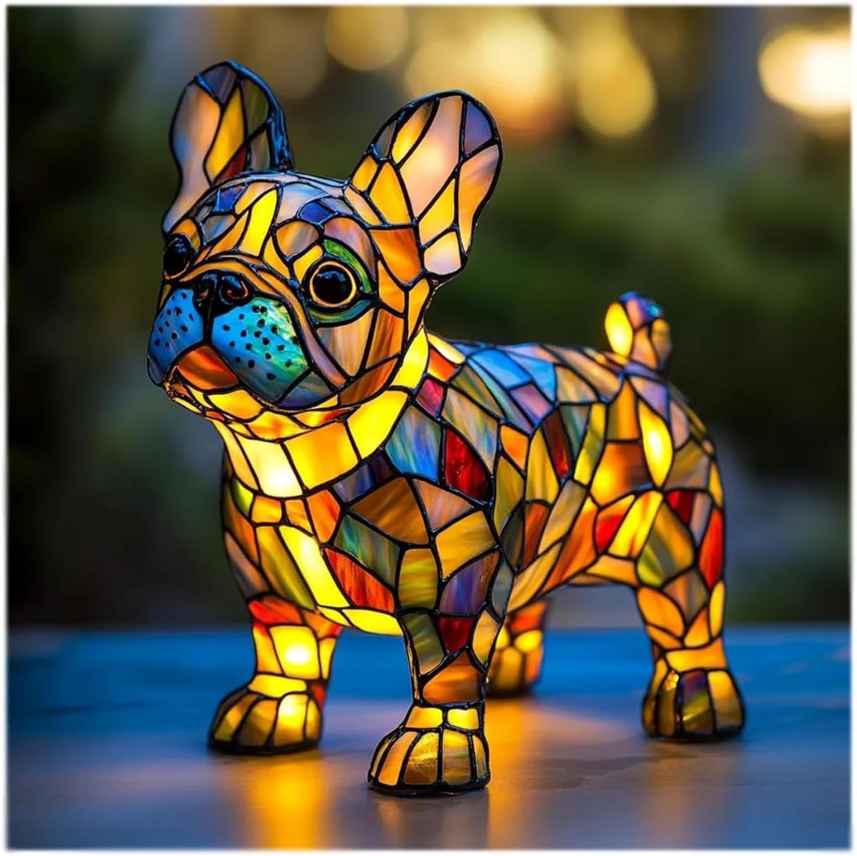 Stained Glass Sculpted Resin Dog Figurine Accent Table Lamp
