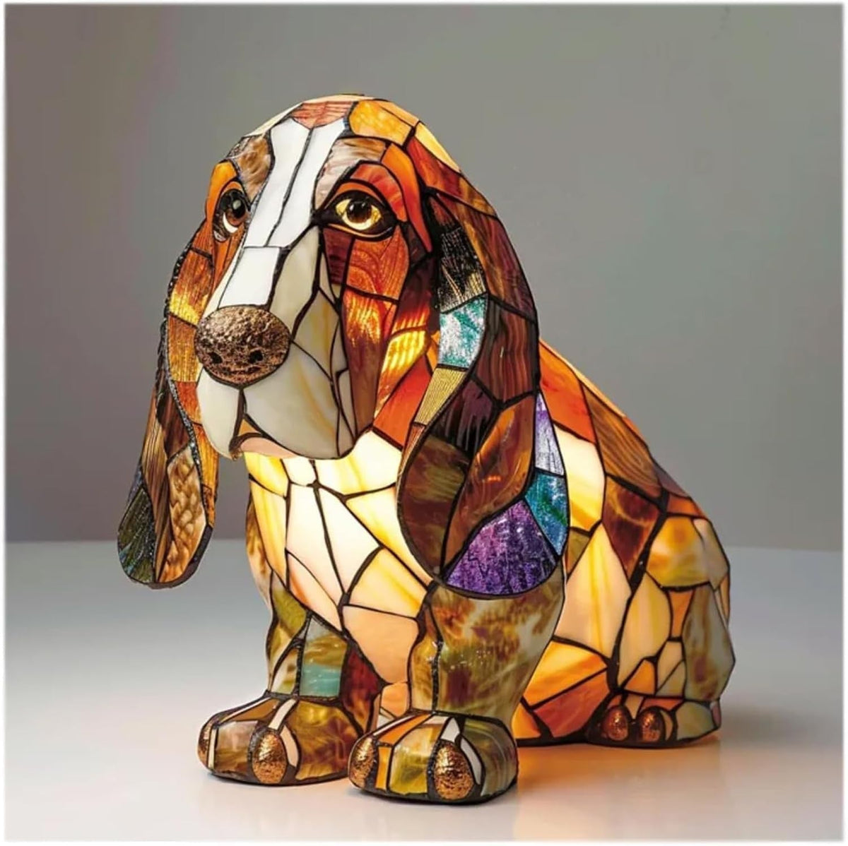 Stained Glass Sculpted Resin Dog Figurine Accent Table Lamp