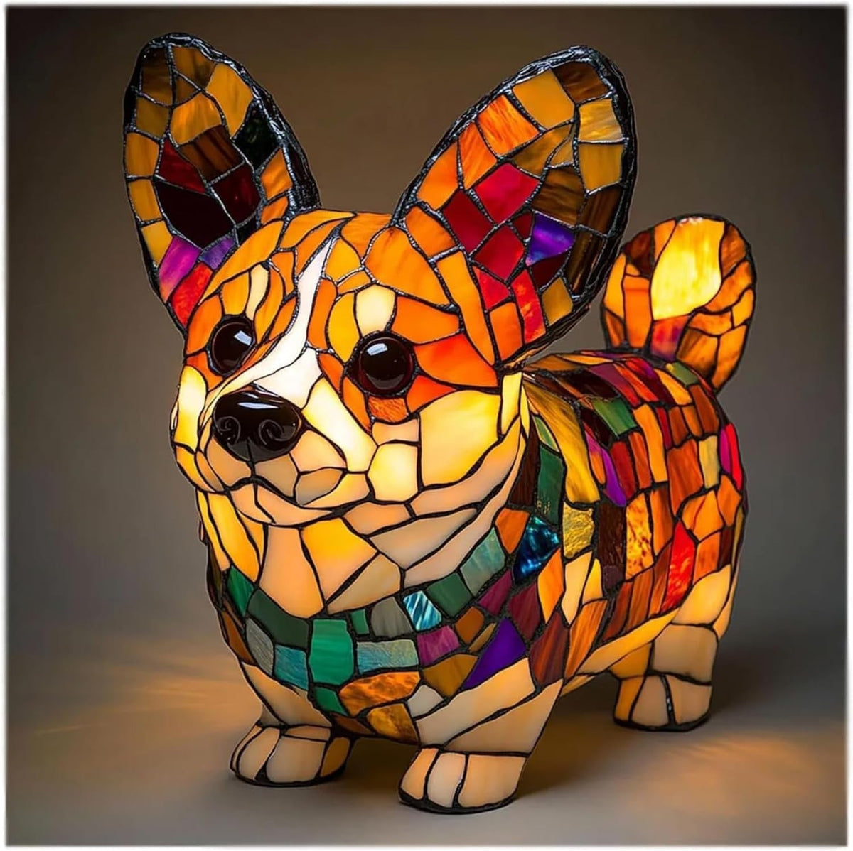 Stained Glass Sculpted Resin Dog Figurine Accent Table Lamp
