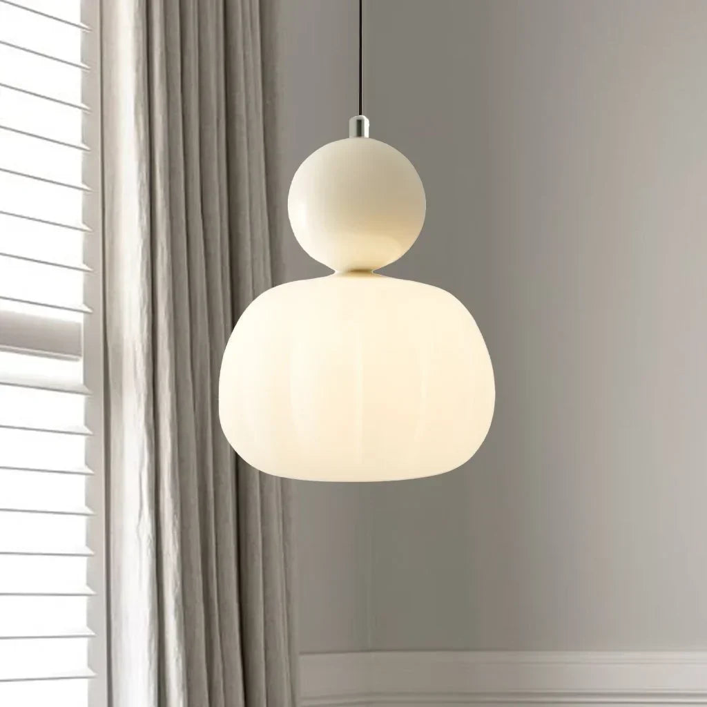 Sculptural Polished Sphere Fluted Acrylic Shade Bauhaus Pendant Light