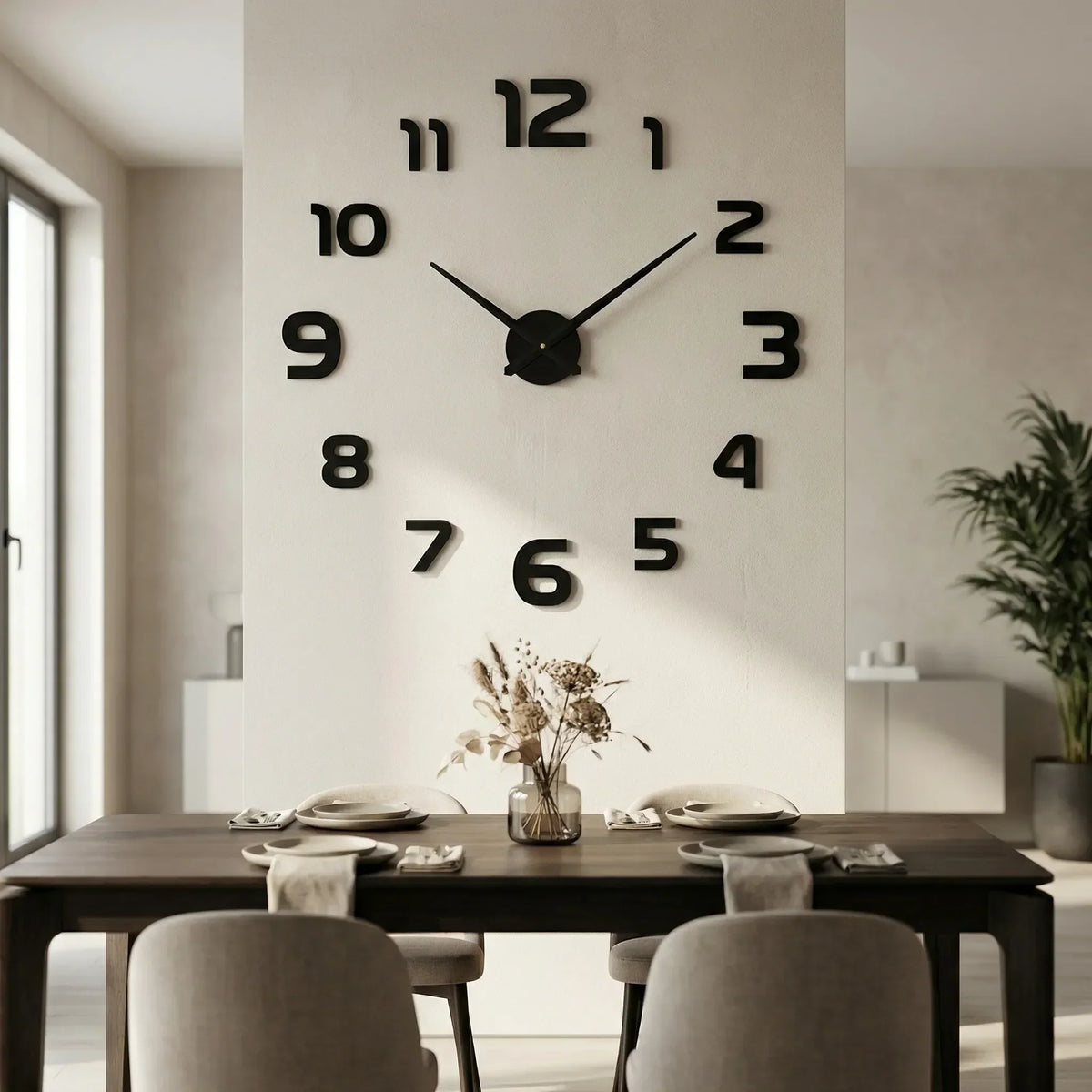 Oversized Minimalist Raised Numeral Silent Quartz Wall Clock