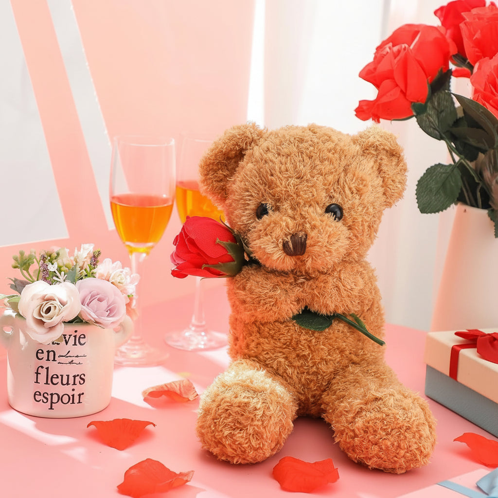 Cuddly Rose Holding Teddy Bear Stuffed Animal Gift Plush Toy