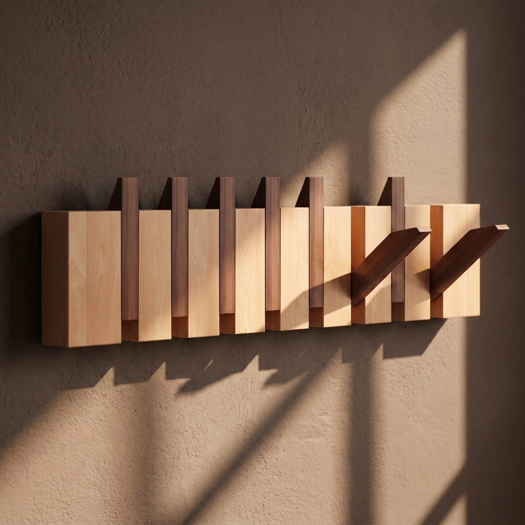 Paneled Wood Grain Foldable Hook Wall Mounted Coat Rack