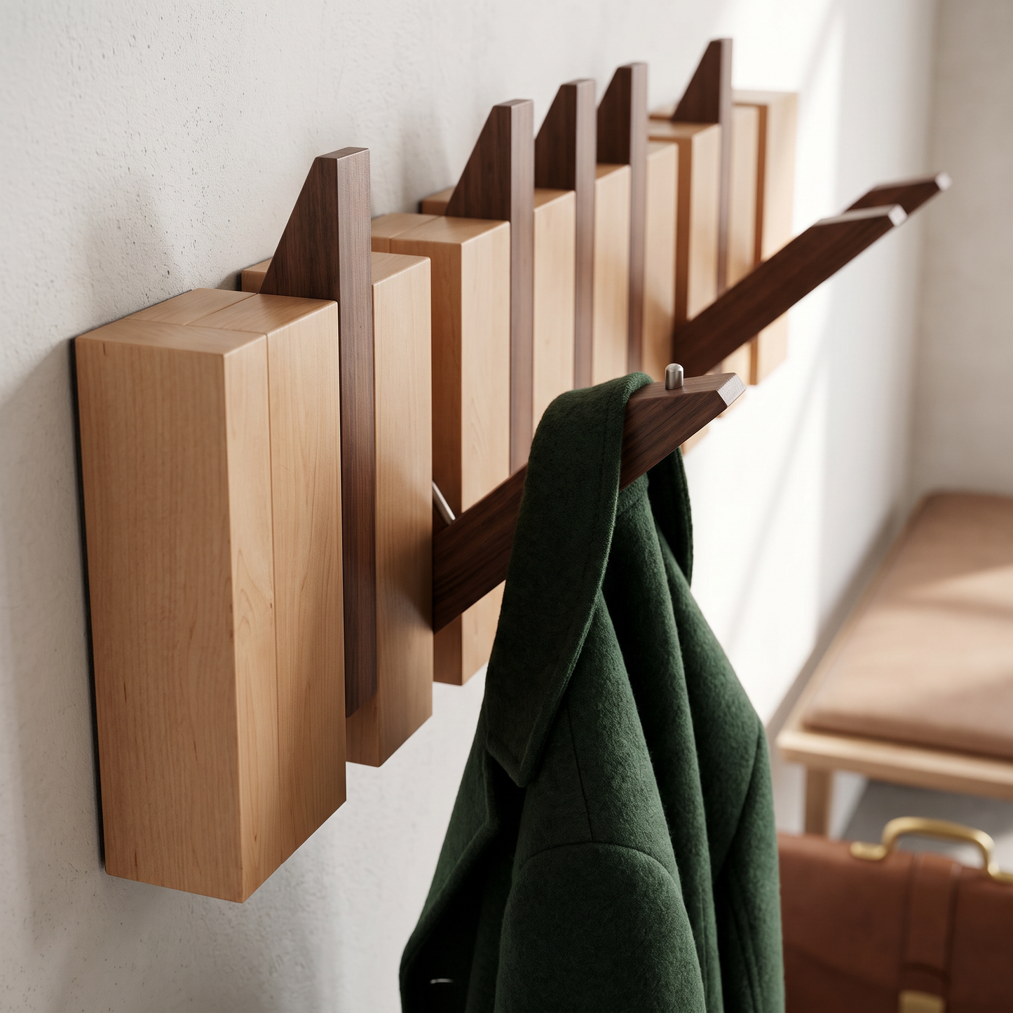 Paneled Wood Grain Foldable Hook Wall Mounted Coat Rack
