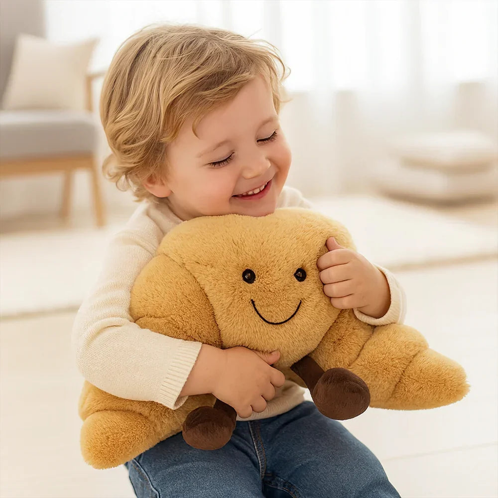 Rounded Croissant Pretzel Toast Shaped Cuddly Plush Pillow Toy