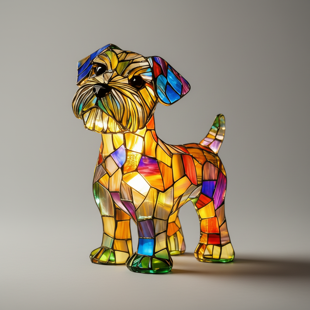 Stained Glass Dog Figurine Resin Night Light Table Lamp