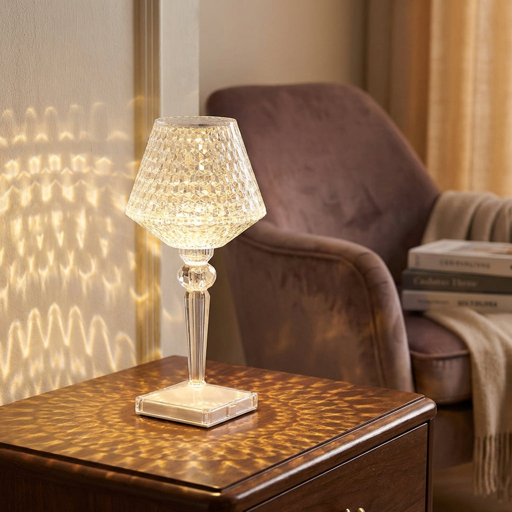 Faceted Crystal Inspired Acrylic Rechargeable Dimmable Table Lamp
