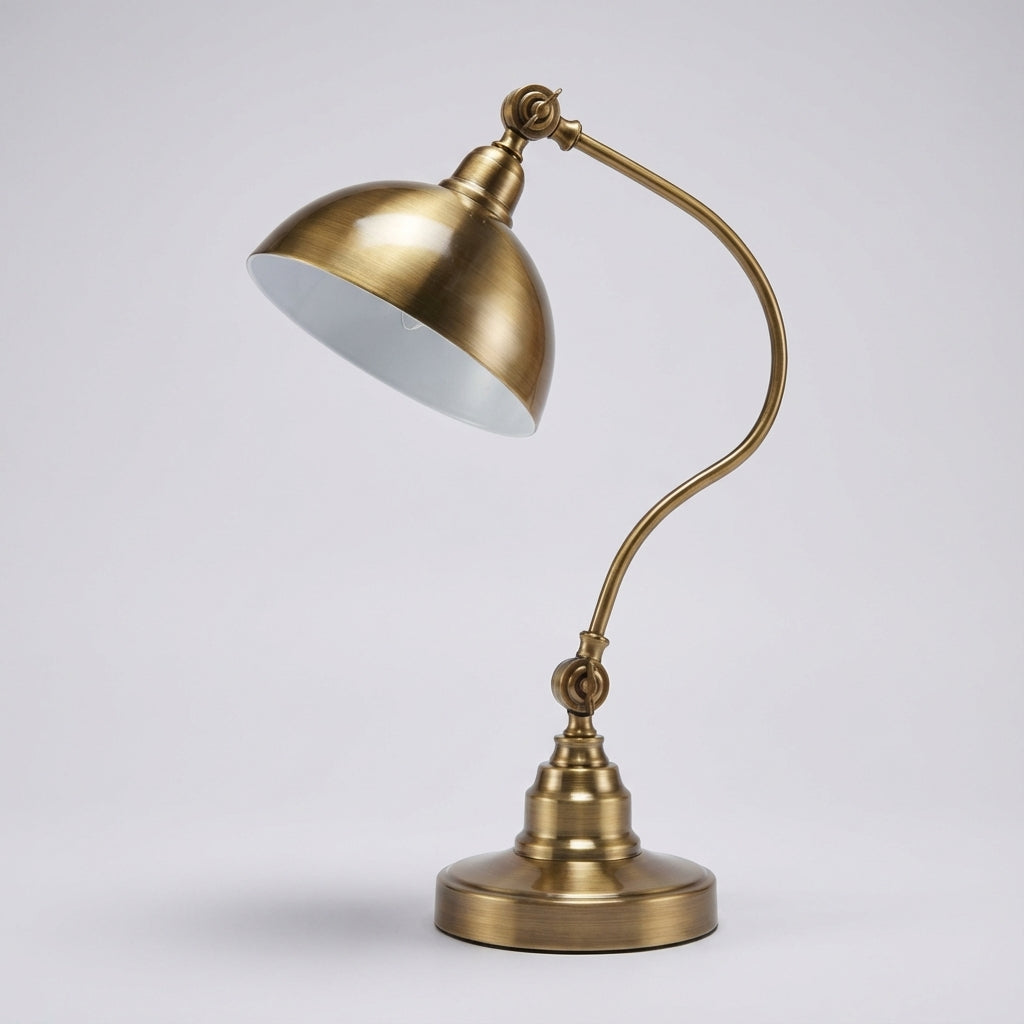 Vintage Curved Arm Dome Shade Metal Table Lamp