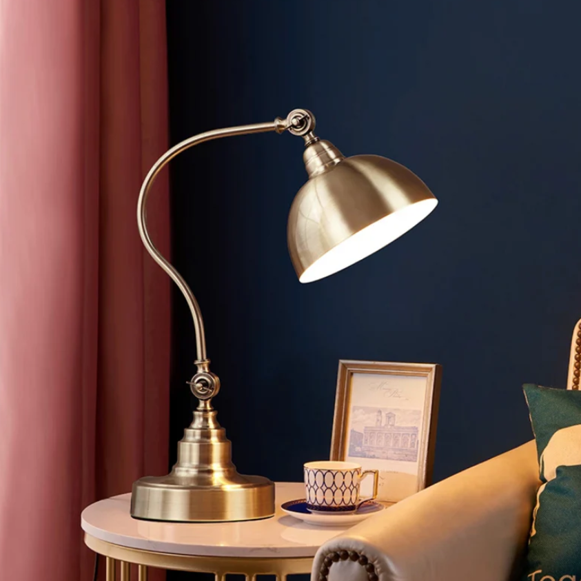Vintage Curved Arm Dome Shade Metal Table Lamp
