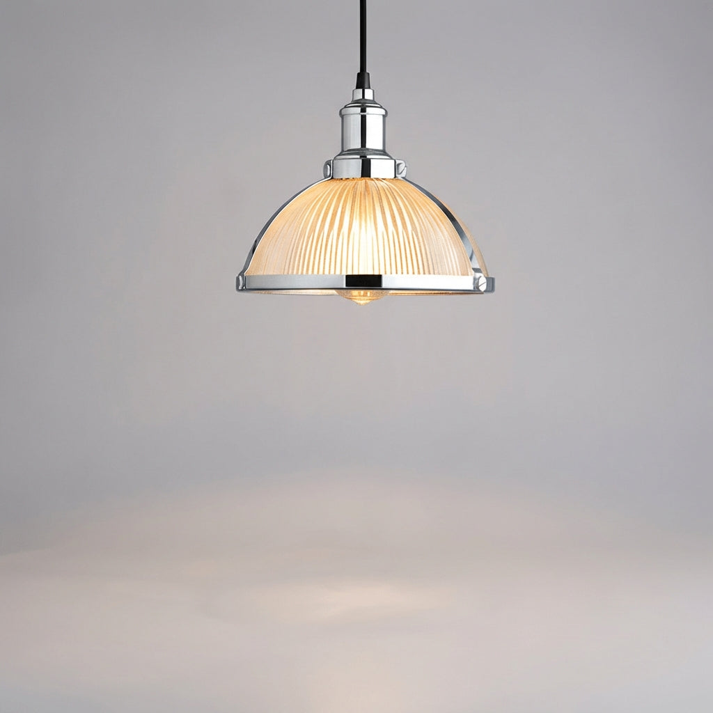 Retro Fluted Glass Metal Frame Single Light Pendant Light