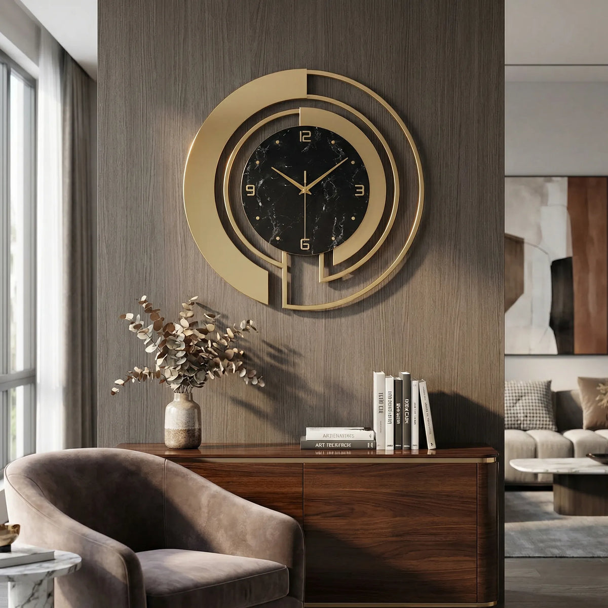Layered Ring Frame Marbled Dial Round Wall Clock
