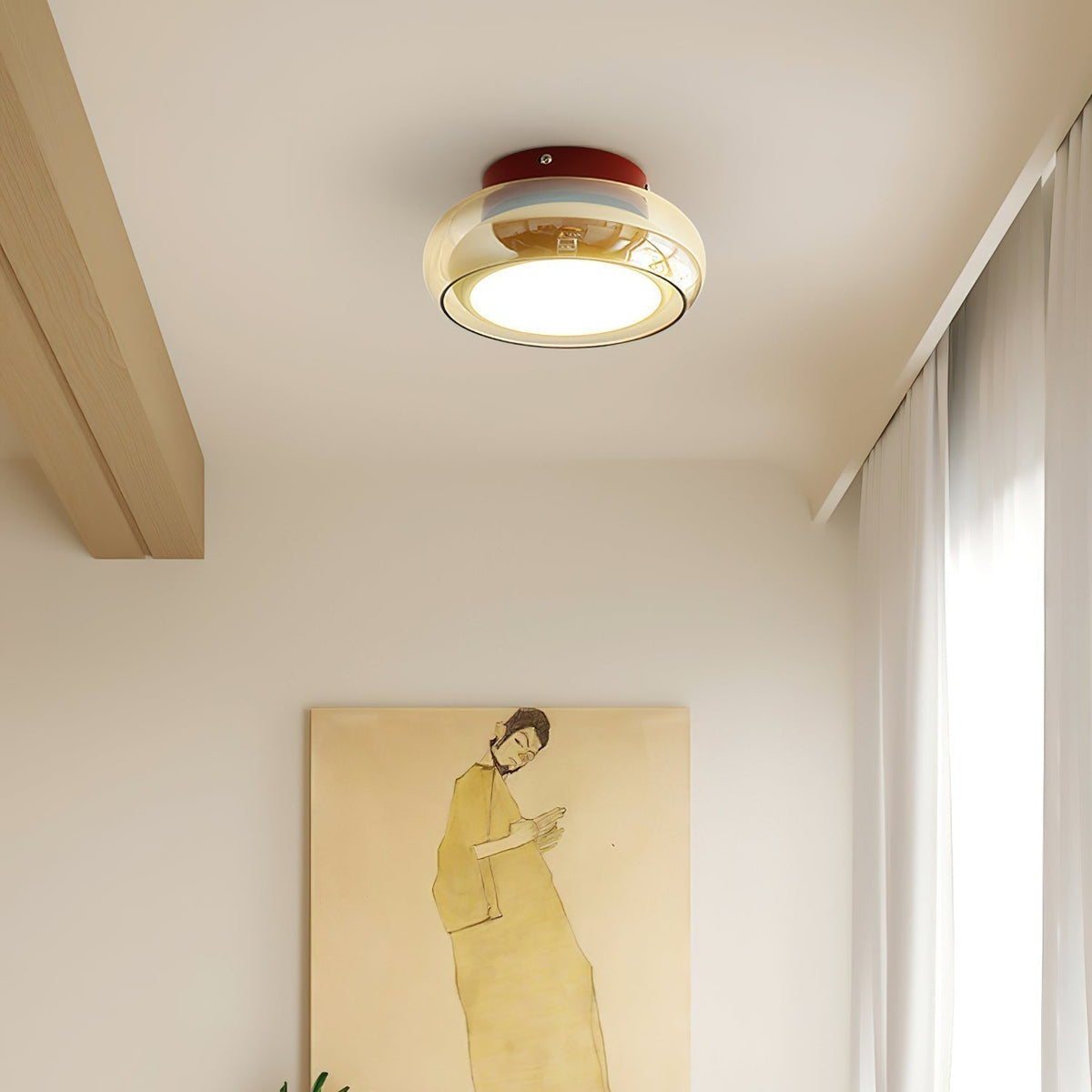 Retro Glass Compact Low Profile Flush Mount Ceiling Light