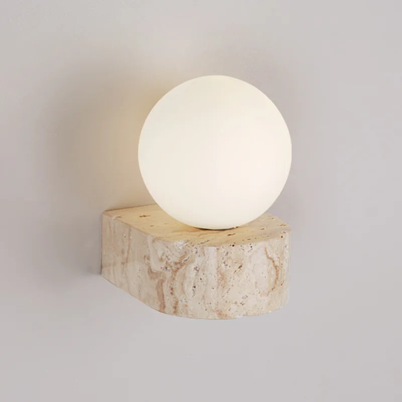Sculptural Travertine Stone Frosted Glass Japanese Minimalist Wall Light