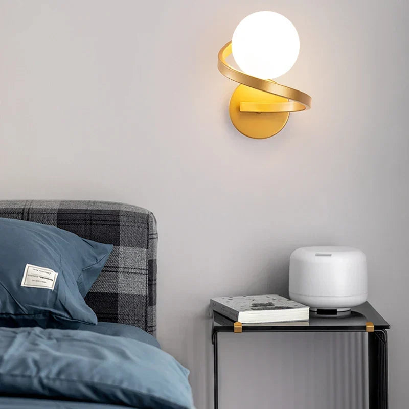 Modern Spiral Frame Frosted Glass Globe Wall Light