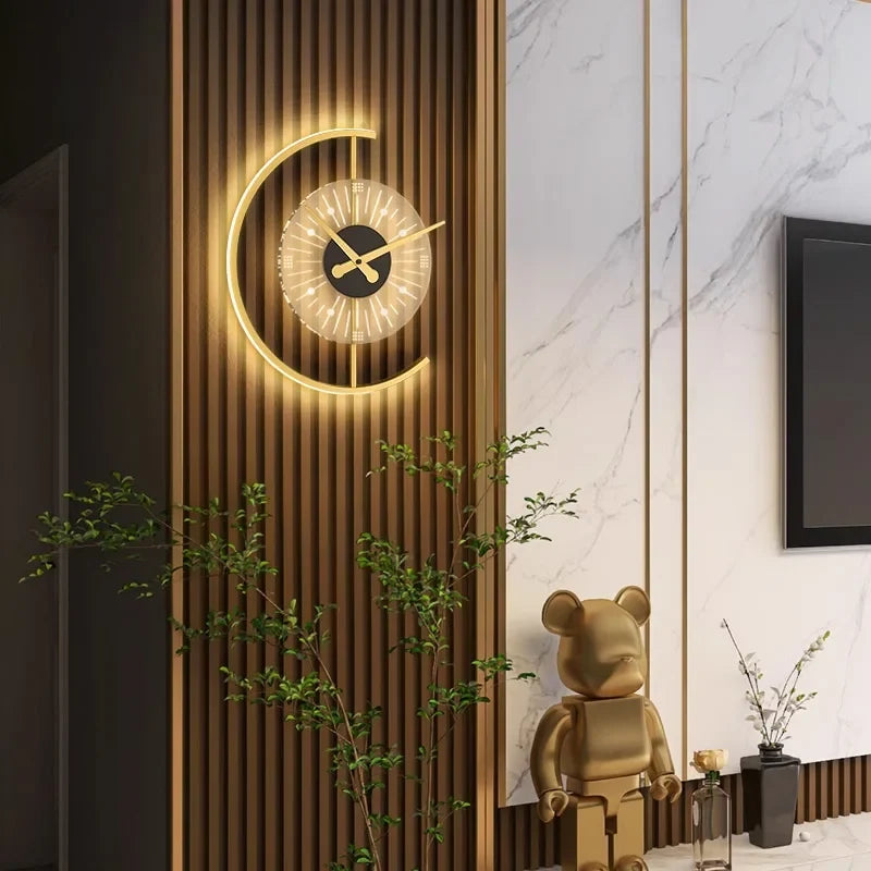 Crescent Sculptural Post-Modern Clock Wall Light With Ambient Glow
