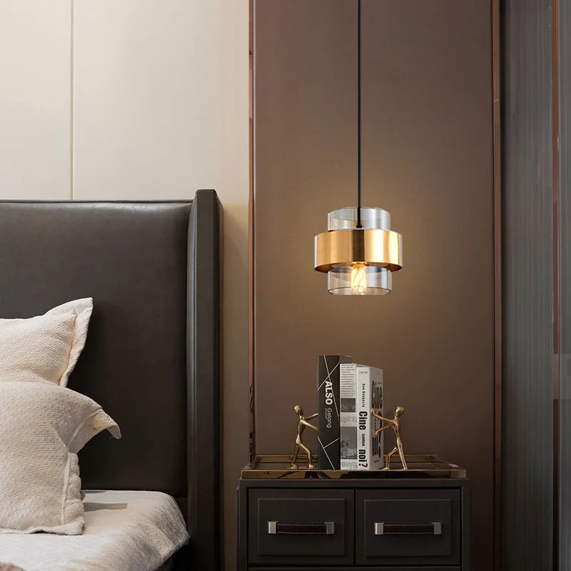 Nordic Smoked Glass Cylinder Brass Band Pendant Light