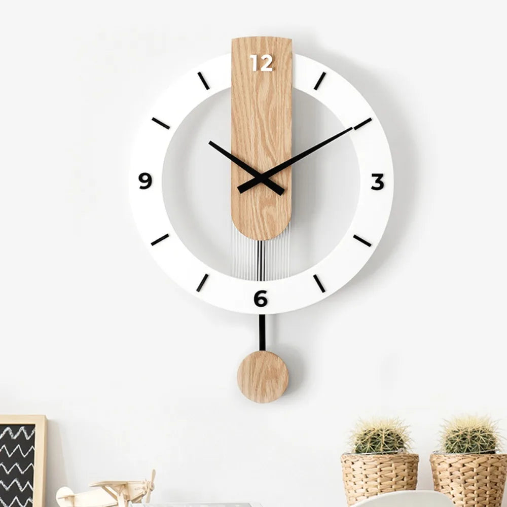 Minimalist Open Frame Acrylic Wood Pendulum Wall Clock