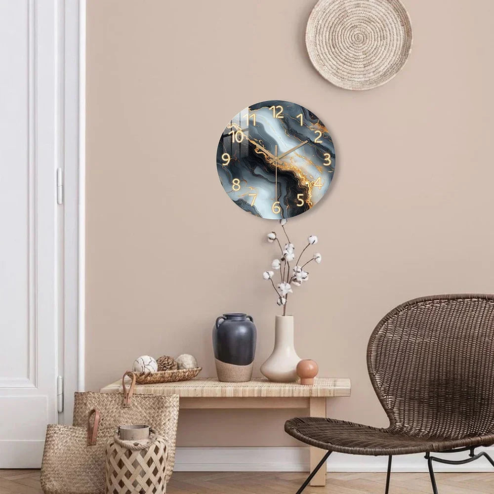 Marble Effect Round Wooden Silent Wall Clock