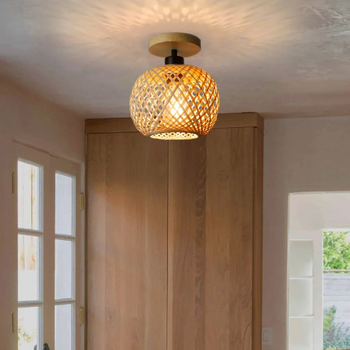 Handwoven Bamboo Rattan Surface Mount Ceiling Light