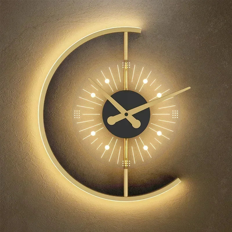 Crescent Sculptural Post-Modern Clock Wall Light With Ambient Glow