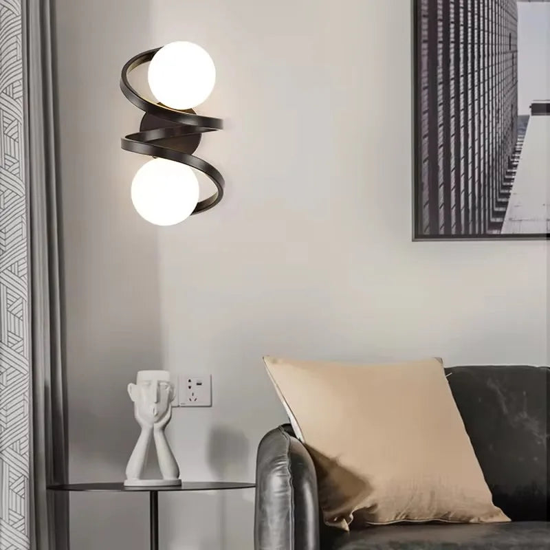 Modern Spiral Frame Frosted Glass Globe Wall Light