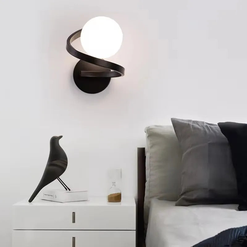 Modern Spiral Frame Frosted Glass Globe Wall Light
