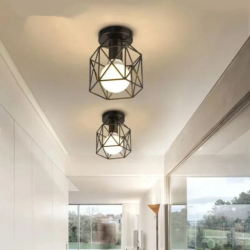 Geometric Metal Cage Compact Industrial Iron Ceiling Light