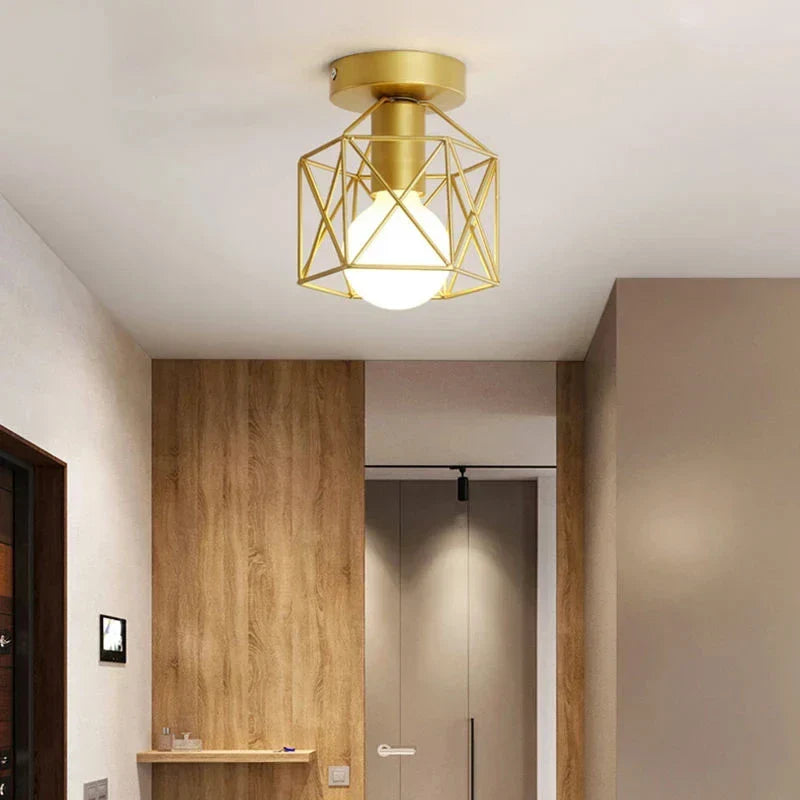Geometric Metal Cage Compact Industrial Iron Ceiling Light