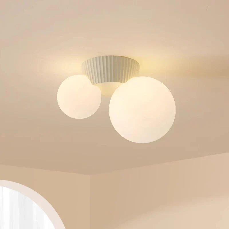 Sculptural Ribbed Frosted Double Glass Globe Ceiling Light