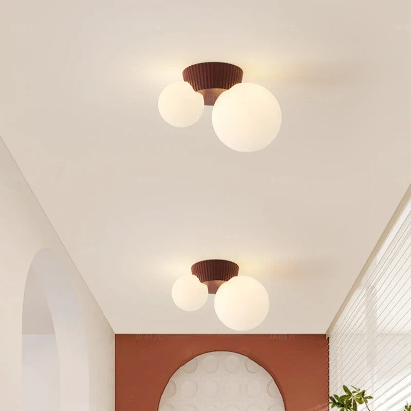 Sculptural Ribbed Frosted Double Glass Globe Ceiling Light