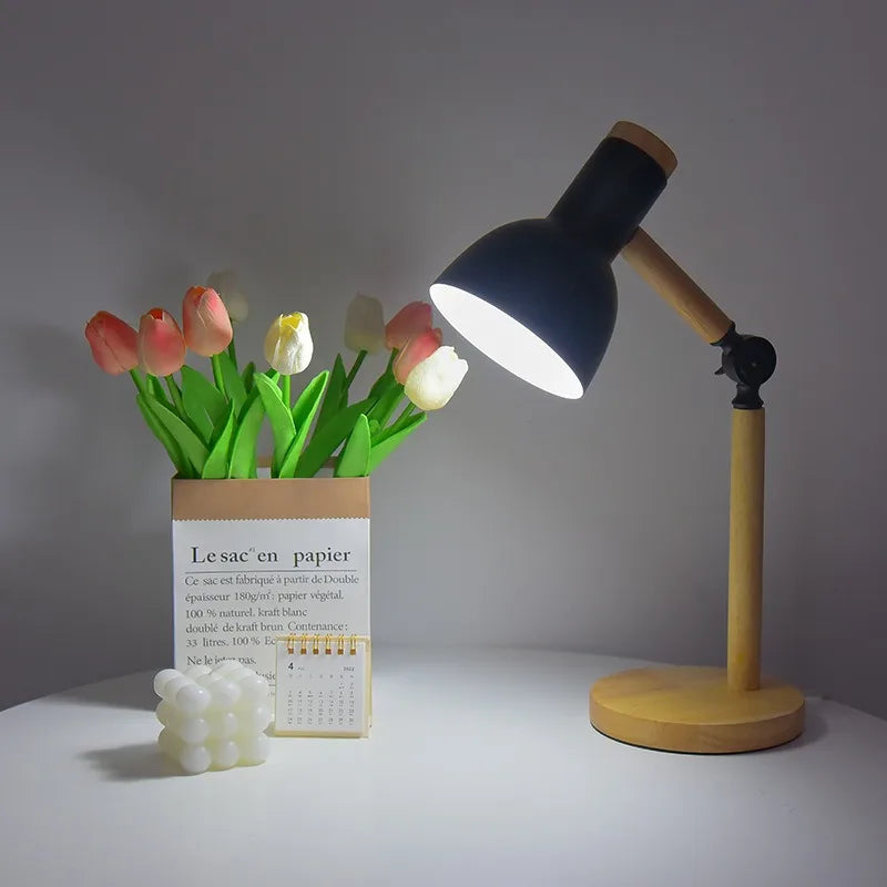 Nordic Wooden Base Adjustable Eye-Friendly Table Lamp