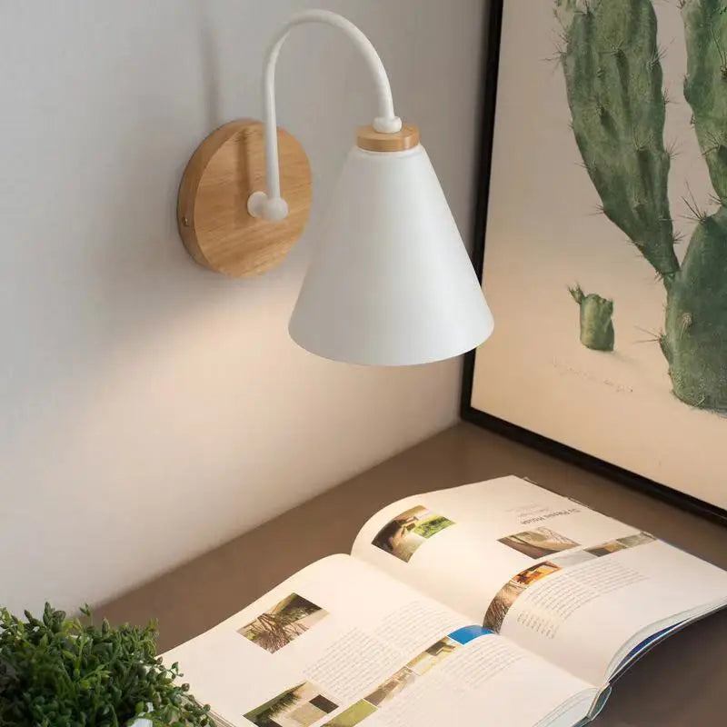 Scandinavian Curved Wood And Iron Wall Light