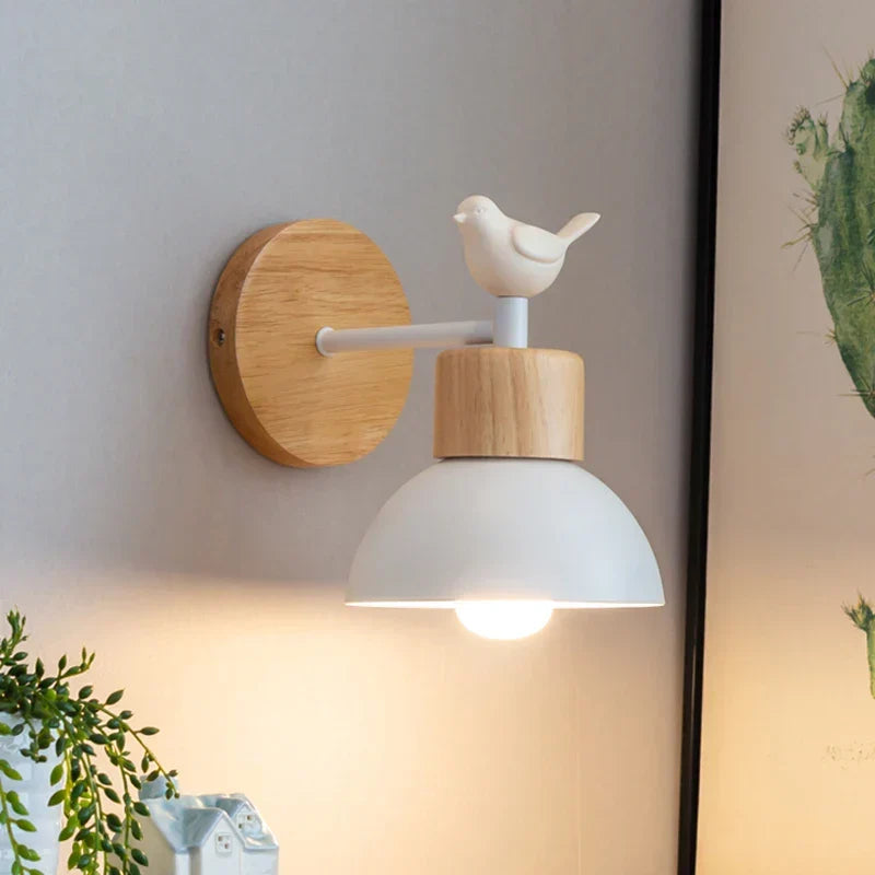 Nordic Wooden Perched Bird Sculpture Minimalist Wall Light