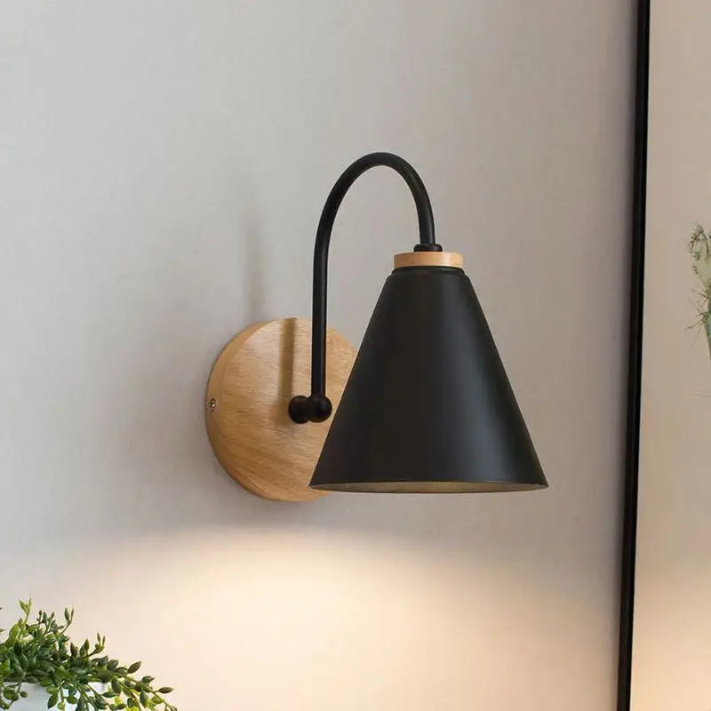 Scandinavian Curved Wood And Iron Wall Light