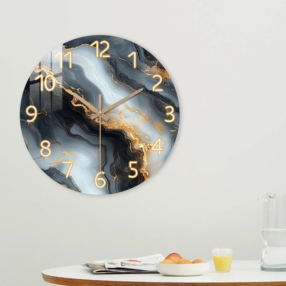 Marble Effect Round Wooden Silent Wall Clock
