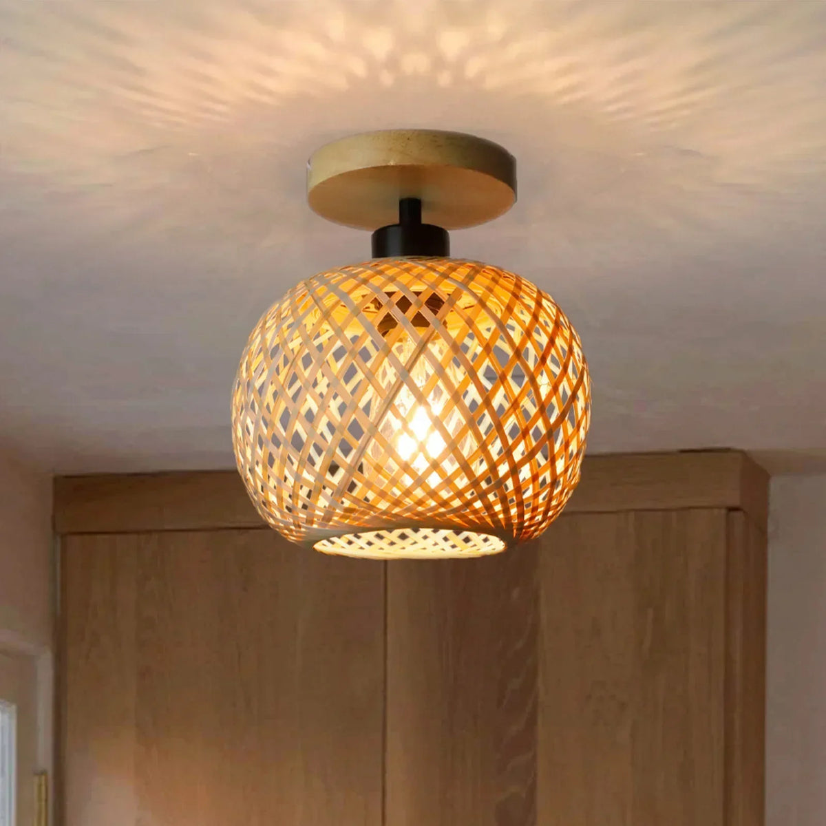 Handwoven Bamboo Rattan Surface Mount Ceiling Light